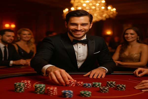 চকমকি আলোয় গেমিং পরিবেশে একজন আত্মবিশ্বাসী ডিলার ব্যবহারকারীদের ek33 অ্যাকাউন্টে নিরাপদ প্রবেশের আহবান জানাচ্ছেন?